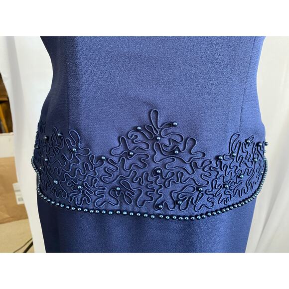 J. R. Nites Petites by Caliendo Blue Beaded Detail Evening Gown Maxi 4 Petite - Picture 4 of 12